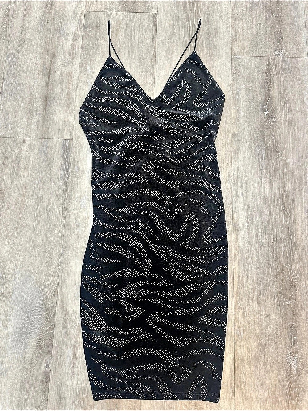 H&Medium Animal Print Mini Dress in Black & Silver Size Medium